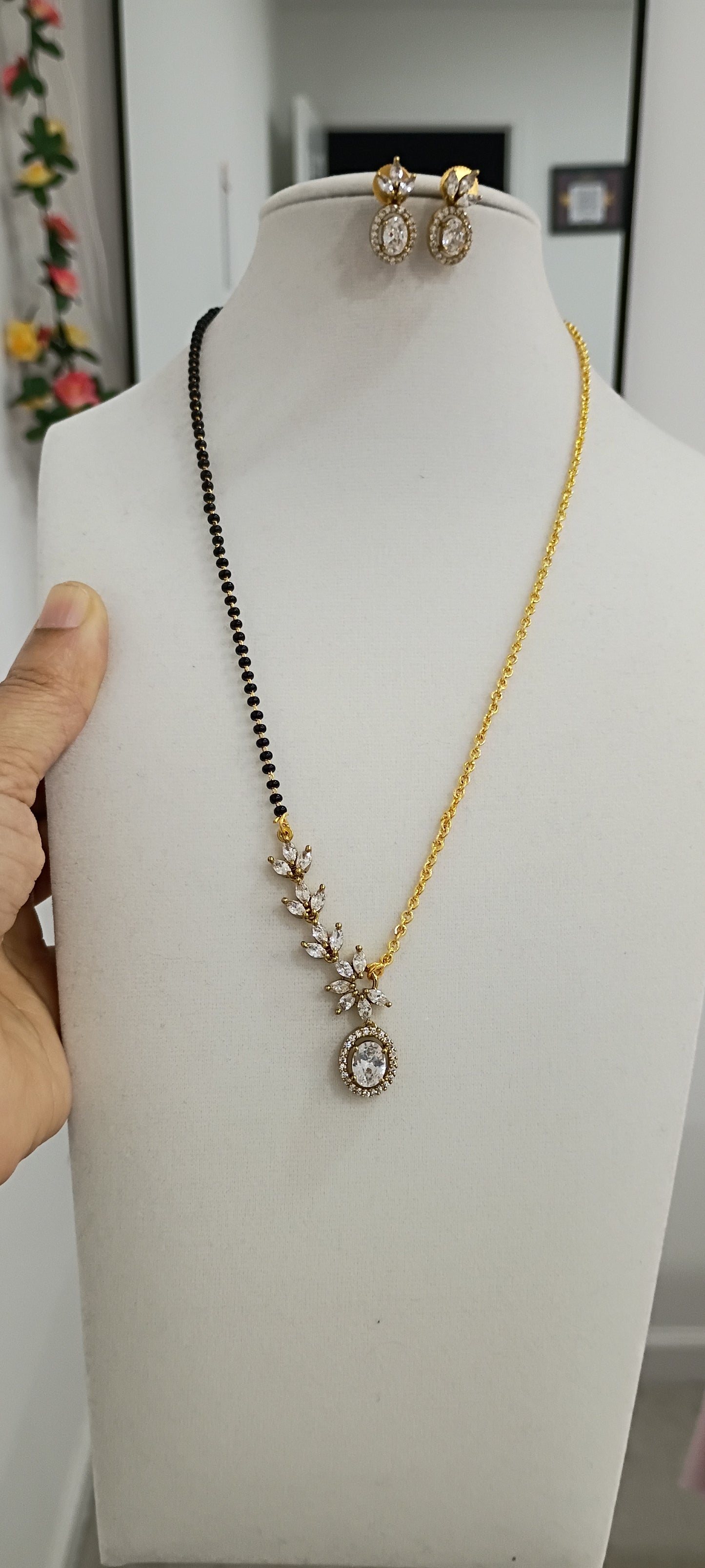 18 inches Black beads chain with ear rings B8