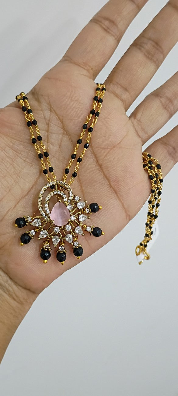 16 inches Black beads Double layer chain B63