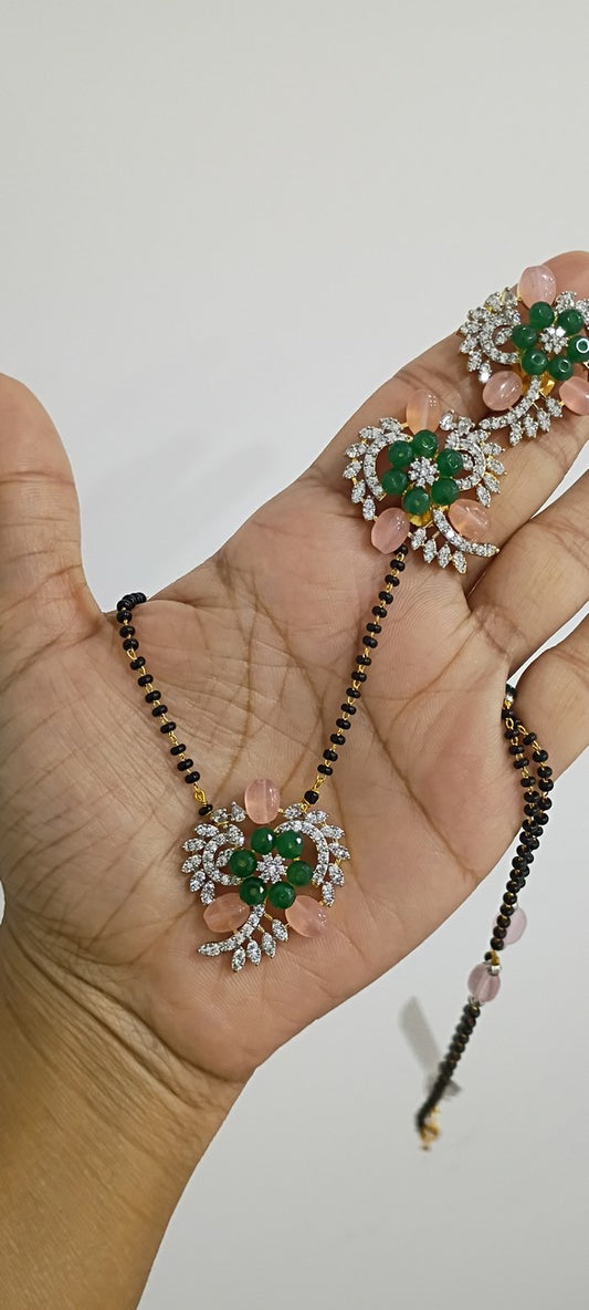 19 inches Black beads chain with ear rings B59