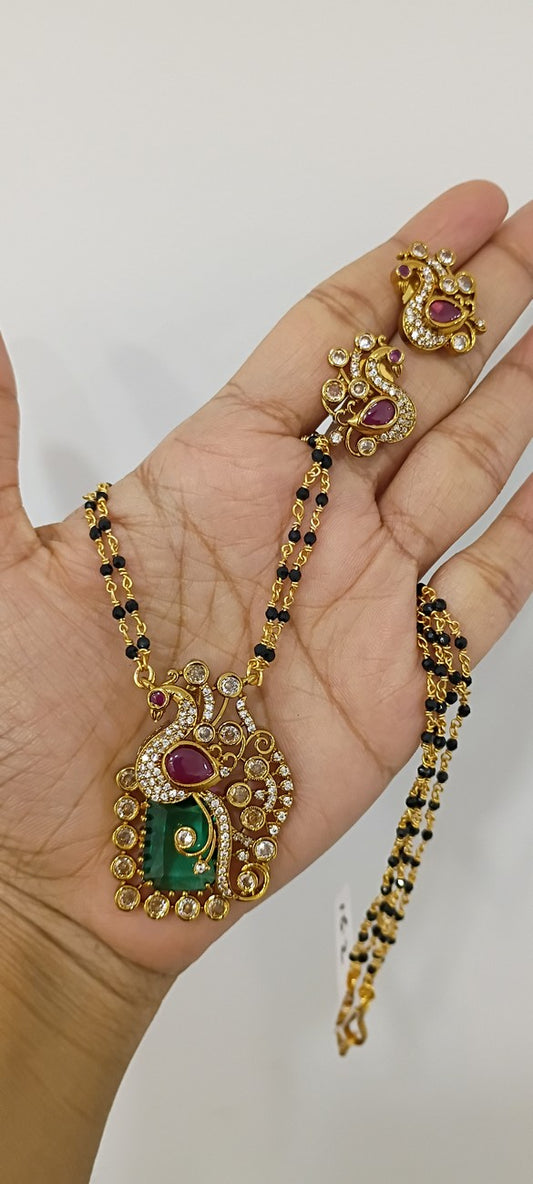 16 inches Black beads chain with earrings B83