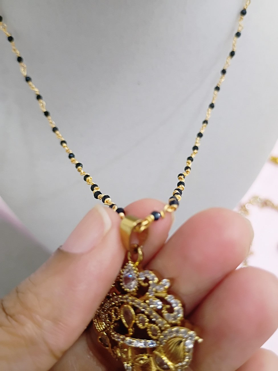 16 inches Black beads chain - Removable pendant- B108