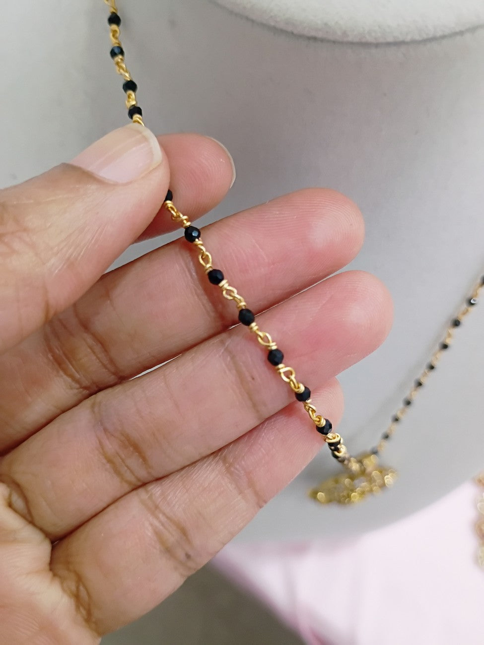 16 inches Black beads chain - Removable pendant- B108